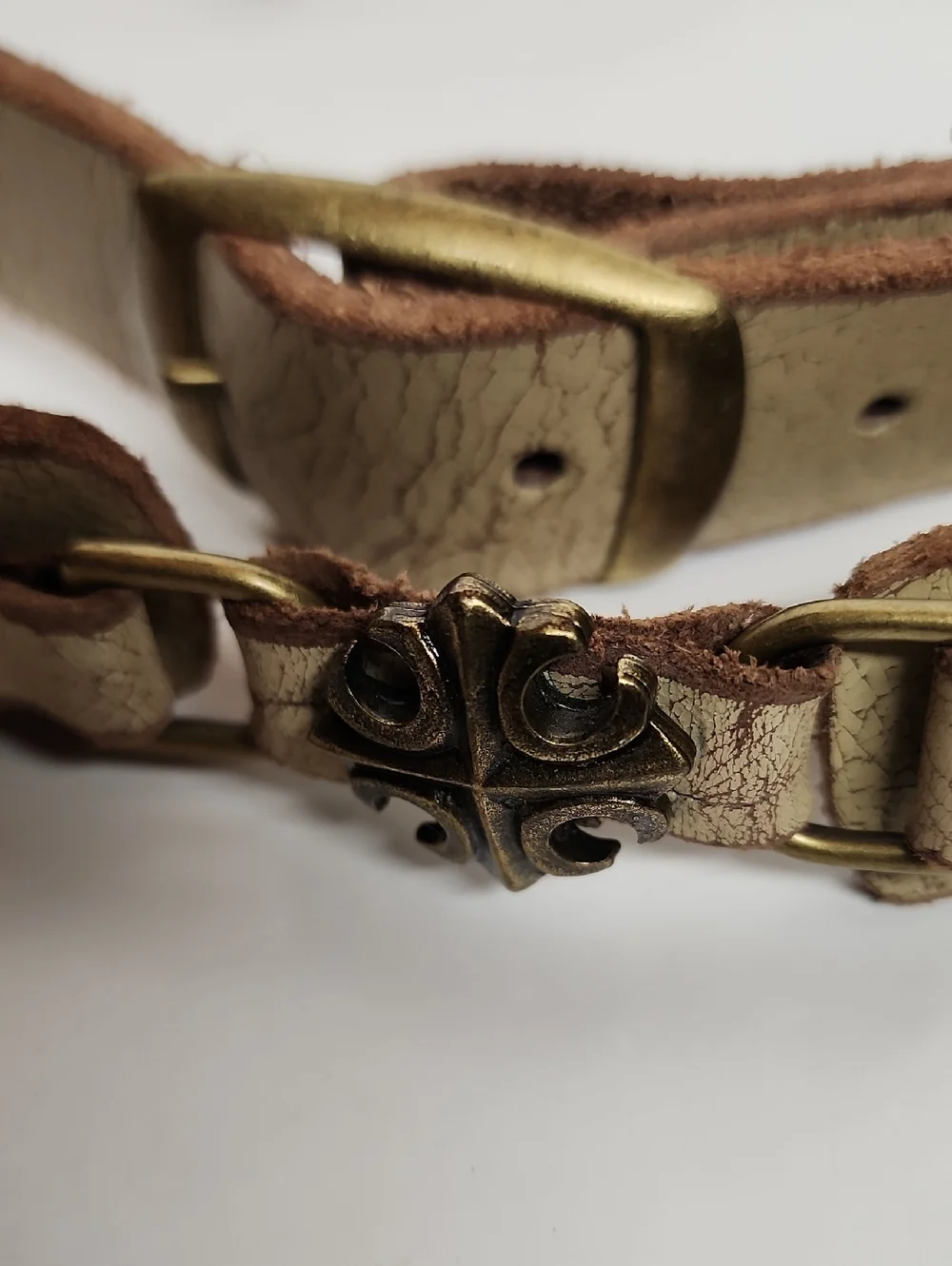 Tan Leather Metal Studded Handmade Doubled Ren Faire Rare Quality Belt 79" WOW - Picture 2 of 5